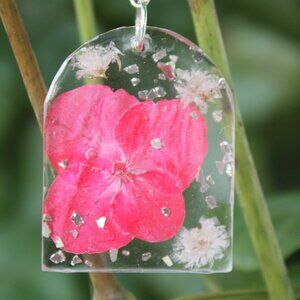 Hand Crafted Resin Earrings with Real Flowers & Embellishments of Gold